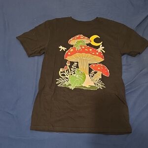 Brown Frog and Mushroom Graphic Tee